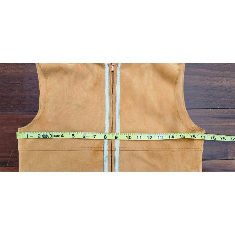 YOGO by Goes Goat Suede Hooded Vest Tan Leather Sleeveless Jacket Size 40 - Picture 11 of 12